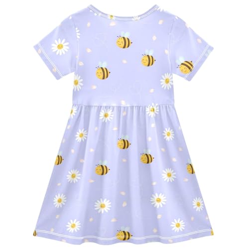 Emelivor Bees Floral Purple Girls Summer Dress Toddler Girl Short Sleeve Dress Soft Dresses for Travel,2T2