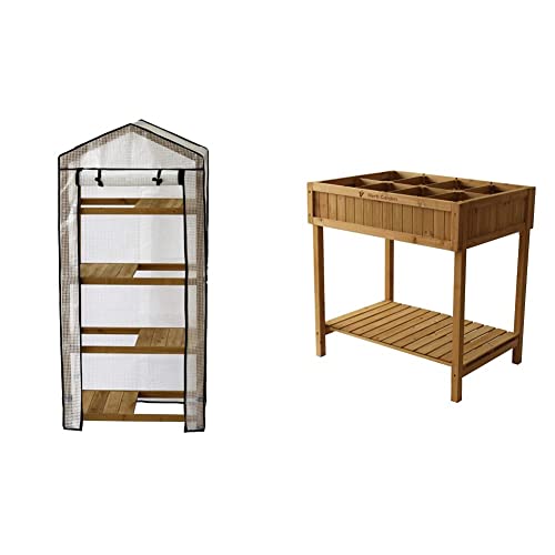 VegTrug WGH401N Natural Wooden Greenhouse Nursery & PE Cover, 1575.0 mm*490.0 mm*708.0 mm and Vegtrug RHP6002N Herb Garden, 80cm x 78cm x 58cm