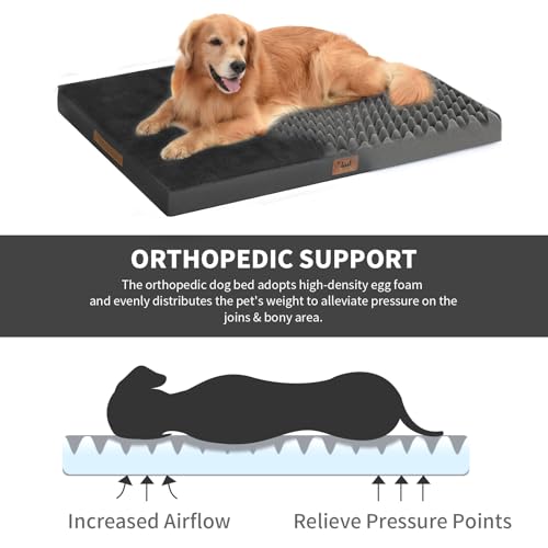 Image of Jumbo Waterproof Orthopedic Dog Bed for Extra Large Dogs | Egg Crate Foam, Pressure Relief, Fits 54x37 Crates, Machine Washable 1680D Oxford Cover, Indoor & Outdoor Use, Up to 150 lbs