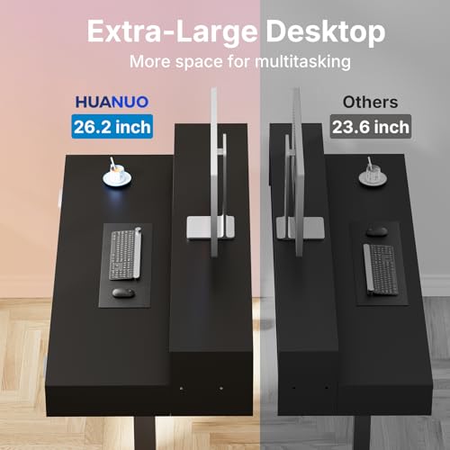 Image of HUANUO 55″ x 26″ Electric Standing Desk with 2 Drawers &24.4″ Large Keyboard Tray, C-Clamp Mount Compatible, Adjustable Computer Desk for Office, Sit Stand Up Desk with 4 Height Presets, Black