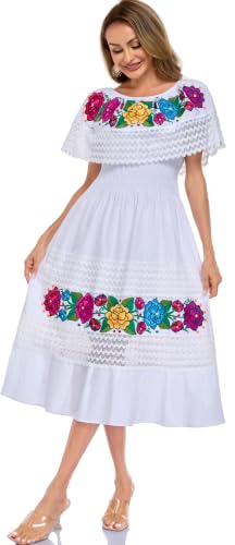 Image of YZXDORWJ Women Embroidered Mexican Peasant Casual Sexy Lace Off-Shoulder Long Dress