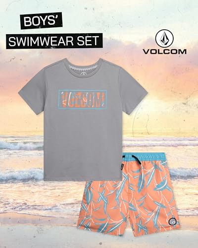 Image of Volcom Baby Boys Swim Set - 2 Piece Short Sleeve Swim Shirt Graphic Tees & Board Shorts - Infant Toddler Little Boys Swimsuit