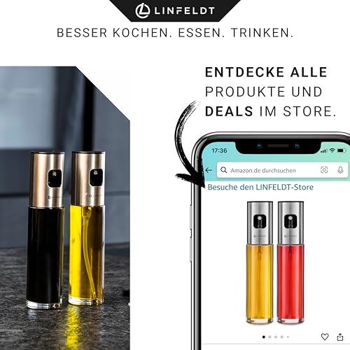 LINFELDT 2er Set Ölsprüher für Speiseöl je 100ml mit Glas & Edelstahl – Ansicht 6