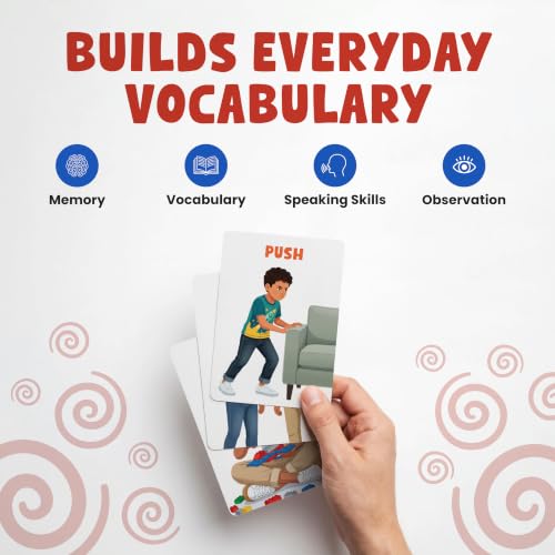 Image of Action Words Flash Cards for Kids | 3+ Years | 27 Double-Sided Cards with 54 Action Words | Verb Flash Cards for Preschool Learning & Vocabulary Building | BIS Approved