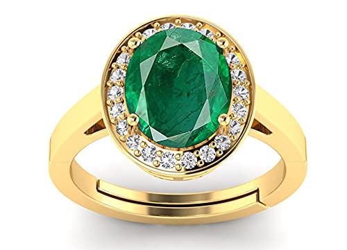 LMDLACHAMA Certified Natural Emerald Panna 5.00 ratti 92.5 Sterling Silver Ring Gold Plated Natural Green Emerald Gemstone Ring for Men's and Women's By Lab - Certified