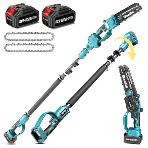 SEESII 2-in-1 Telescopica & Mini Motosega con 2 Batterie da 4000mAh, Motosega Senza Spazzole da 8 Pollici con Asta Telescopica, Estendibile fino a 15 Piedi Ideale per Potatura Alberi