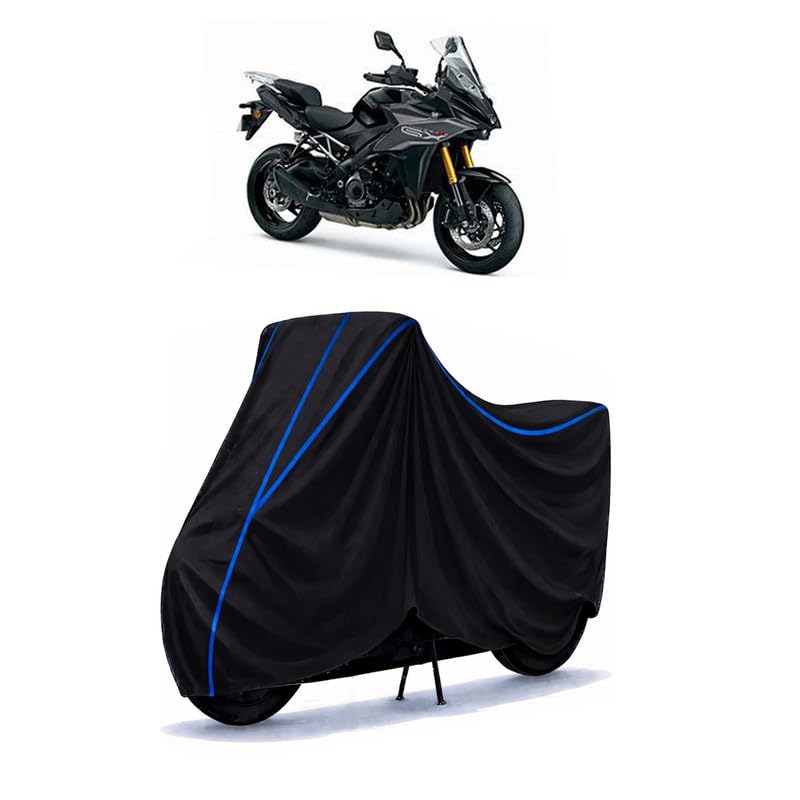 Image of Suzuki GSX S 1000 GX Bike Cover Water Resistant Universal Motorcycle Rain | Heavy Duty UV Protection, Dust, Scratch Indoor Outdoor All Weather with Black Blue Piping Elastic