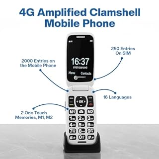 Geemarc CL8700-4G Téléphone Portable à clapet amplifié avec Grandes Touches, Fonction SOS et Boutons mémoire One-Touch Compatible Bluetooth et Aide auditive Débloqué Version Britannique