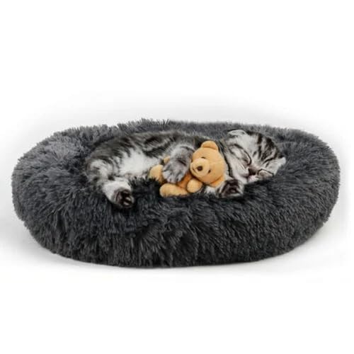 Image of ZEXSAZONE Round Donut Pet Bed for Cats and Puppies Dogs, Cozy and Plush, Raised Bedside Support, Both Sides Use Like 2 in One, Washable, Sizes for Small, Medium, and Large Pets. (Black, Small)