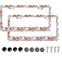 Dujiea2 Pieces Cartoon Fox Aluminum Metal License Plate Frame With Screw Caps 2 Holes License Plate Frame Car Tag Cover Holder For Us Standard Vehicles