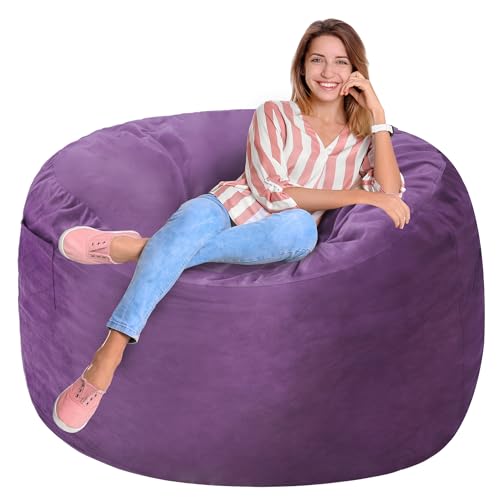 Homguava 3FT Bean Bag Chair: 3' Bean Bags with Memory Foam Filled, Large Beanbag Chairs Soft Sofa with Dutch Velvet Cover-Purple