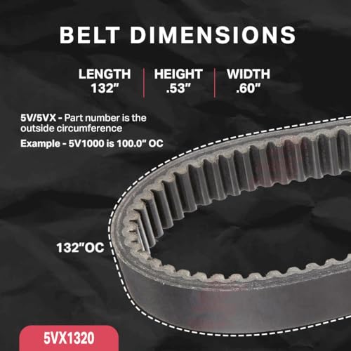 Image of BESTORQ 5VX1320 Rubber V-Belt, Raw Edge /Cogged, Black, 132 inch Length x 0.63 inch Width x 0.53 inch Height