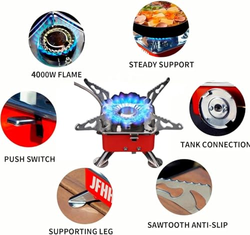 Image of Portable Camping Stove Burner, Outdoor Strong Firepower Camping Gas Stove Folding Lightweight Stove for Outdoor Hiking Cooking