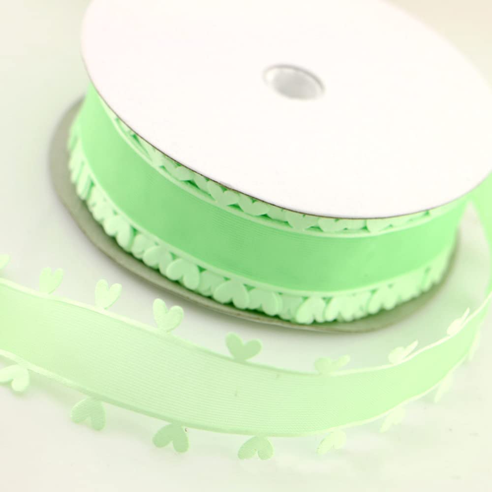 25 mm x 18 m Hearts Organza Ribbon Gift Ribbon Tulle Ribbon Decorative Ribbon for Car Wedding Decoration Table Decoration Room Decoration to Make Antenna Bows Car Decoration Green - Image 3
