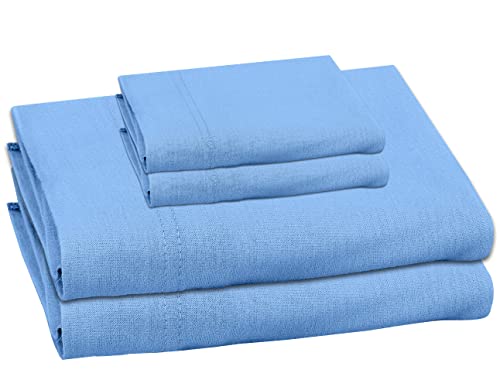 Ruvanti Jersey Knit Sheets Set 100% Cotton 4 Pcs, King Size Sheets Blue, Super Soft, Stretchy, Wrinkle Resistant, All Seasons, Deep Pocket, Bed Sheets Include Flat,Fitted Sheet, 2 Pillowcases #TOP7