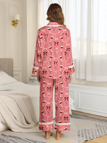 Image of Jusfitsu Women's Silk Satin Pajamas Long Sleeve Ruffle Button Down Pjs Sets