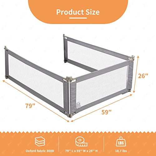 Wanan Bed Rail For Toddlers, 3 Pieces Extra Long Baby Bed Rail Guard For Kids, All-Round Sturdy Baby Bed Fence, Infants Safety Bed Guardrail, Fit Queen King Mattress (Gray Without Pattern, Queen) #TOP6