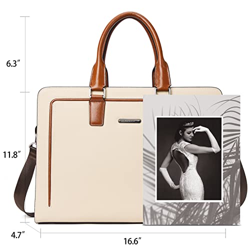 BOSTANTEN Women Genuine Leather Briefcase Tote Business Vintage Handbag 15.6" Laptop Shoulder Bag Brown2