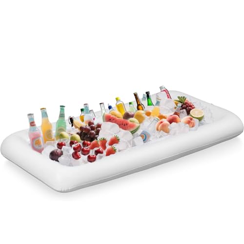 Bar Gonflable Barres de Service Gonflables avec Bouchon de Vidange 130 x 63 x 12 cm Rectangle Bac à Glaçons Buffet Gonflable pour été Fête à la Piscine...