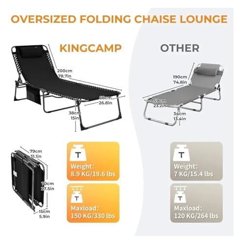 Chaise longue de camping robuste supportant 330 LB lit pliant de plage - 3