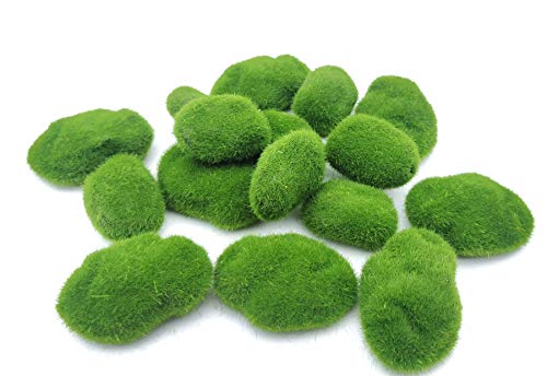 COUOC 16 Pieces (2 Size) Artificial Moss Rocks, Decorative Faux Green Moss Covered Stones, Green Moss Balls Fake Moss Decor for Pot Planter Fairy Gardens Floral Arrangements Craft