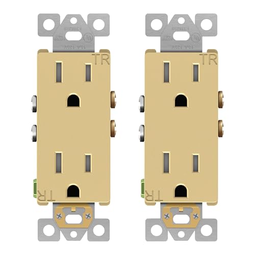 Image of ENERLITES, Gold Elite Series Decorator Receptacle Outlet Child Safe Tamper-Resistant, Self-Grounding, 2-Pole, Residential Grade, 15A 125V, UL Listed, 61501-TR-GD2P, Gold (2 Pack)