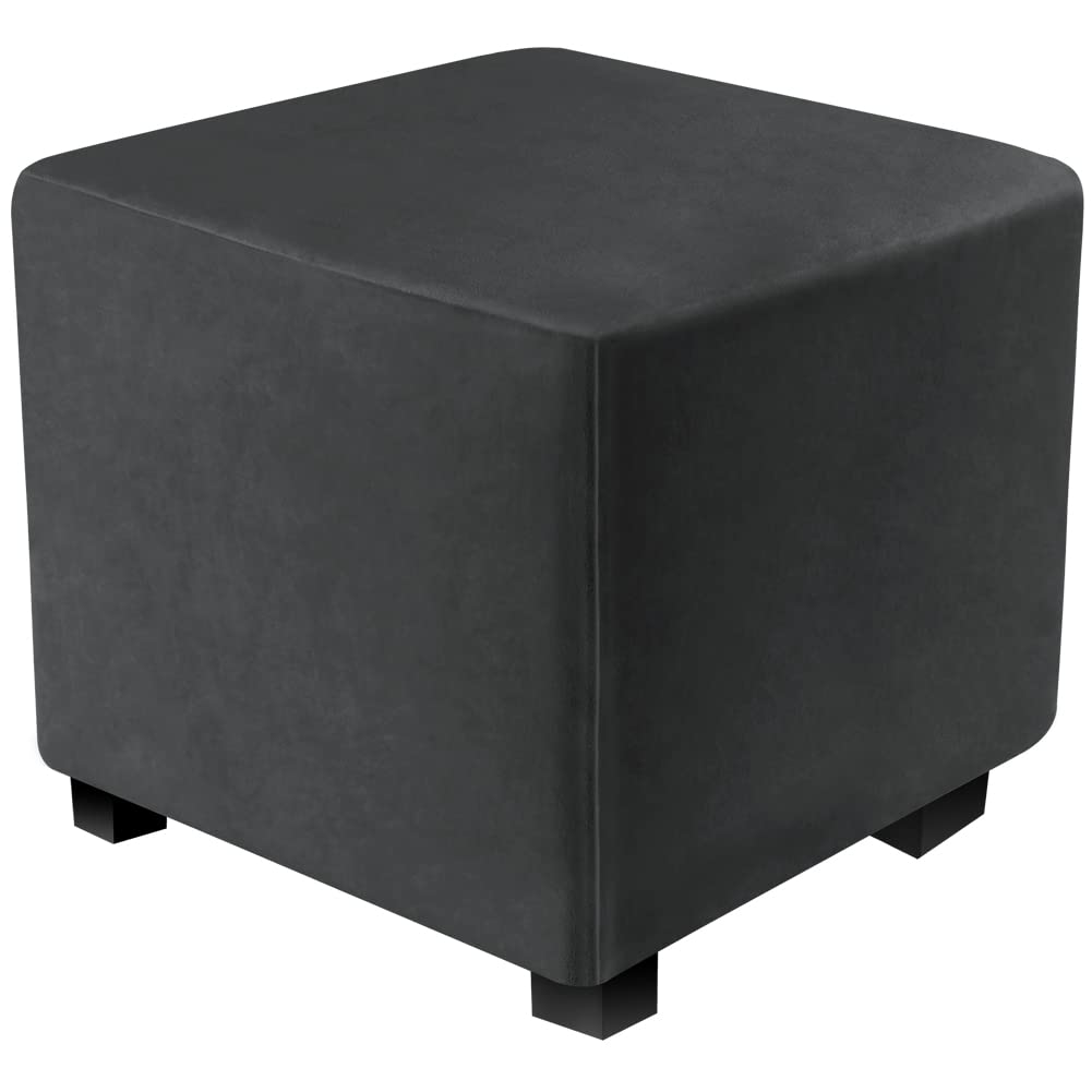DUJUIKE Copri Poggiapiedi, Copertura Ottomana, Copri Pouf Rettangolare in Velluto Lavabile,elasticizzato con fondo elastico(L&W: 33–46 cm, H: 38–46 cm, nero)