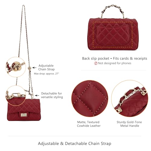 Image of M-ioi-M Small Quilted Crossbody Bags for Women,Leather Shoulder Bag with Gold Chain Strap,Metal Top Handle Flap Evening Purse