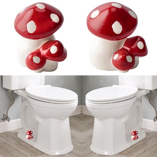 Image of ZUNON Toilet Bolt Caps, Toilet Bolt Covers Decorative, Ceramic Cute Mushroom Decor Covers Toilet Screw Covers Bolts Bathroom Decor Easy Installation Set of 2 (Red Mushroom 2PCS)