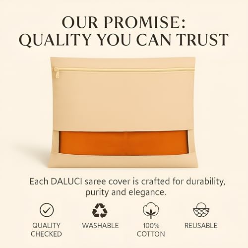 Image of DALUCI Cotton Saree Covers for Storage | Big Size Saree Bags (16x14 Inch) with Zip Closure, Transparent Mesh Window Cloth Organizer for Storage | Wardrobe Organiser - Beige (Pack of 6)