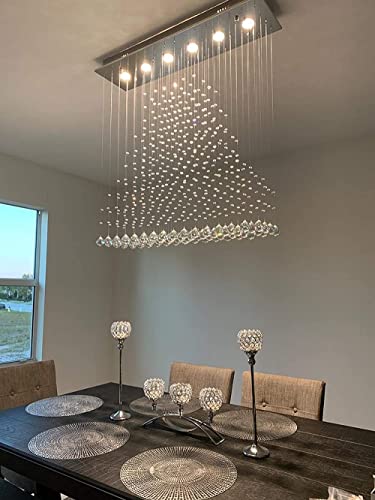 Image of CRYSTA WORLD Raindrop K9 Crystal Modern Chandelier for Living Room /Bedroom /Hall, (Triangle, L22 /W5 /H18)