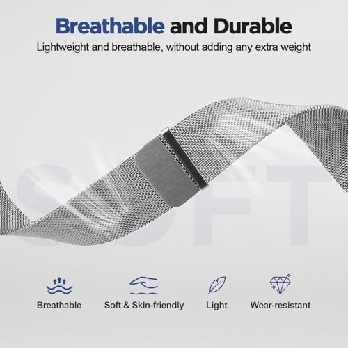 Image of Magnetic 20mm Stainless Steel Mesh Strap Compatible with Samsung Galaxy Watch 7 /6 /5 /4 /FE 40mm 44mm Milanese Bands Compatible with Huawei GT3 42mm /Vivoactive 6 /5 /3,forerunner 165,Venu 2 Plus