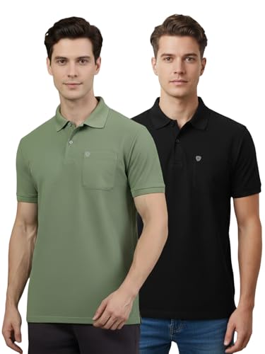 Image of Lux Cozi Men's Cotton Blend Polo T-Shirt with Chest Pocket | Collar T-Shirts for Men | Half Sleeves | Plain - Regular Fit (Pack of 2)