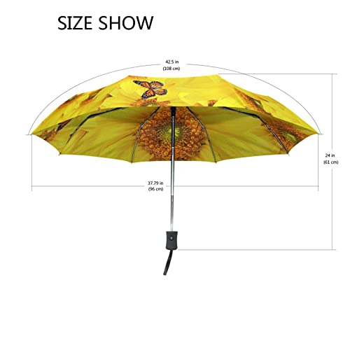 Sletend Butterfly Sunflower Portable Folding Windproof Automatic Umbrella,One Touch Auto Open And Close Button Compact Travel Umbrella For Women Men Kid #TOP2