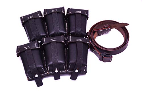 WARCRAFT EXPORTS WWII German K98 Triple Ammo Leather Pouch Set (Repro) - (Free K98 Sling) (Black)