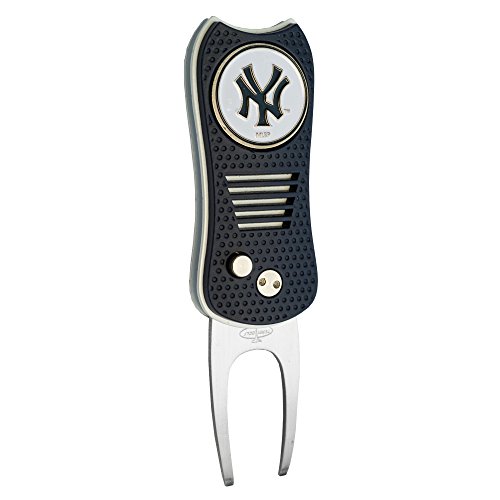 Team Golf MLB New York Yankees Retractable Divot Tool with Double-Sided Magnetic Ball Marker, Features Patented Single Prong Design, Causes Less Damage to Greens