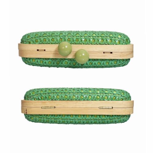 Image of Women Straw Clutch Purse Handwoven Summer Evening Bag Beach Straw Handbag Wedding Party Clutch Bag Wicker Purse