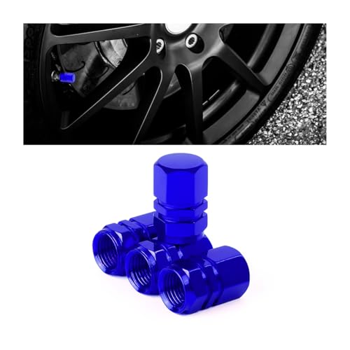 Image of Osilly Car Tire Stem Valve Caps, 4 Pcs Aluminum Alloy Valve Stem Covers, Corrosion Resistant Leak-Proof Tire Cap Cover Accessories, Hexgon Style Wheel Air Valve Caps for SUV Car Bike (Blue)