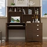 WERSMT Home Office Computer Desk Hutches Big Storage Space Study Table, Walnut, 59' W * 23.6' D * 57.7' H