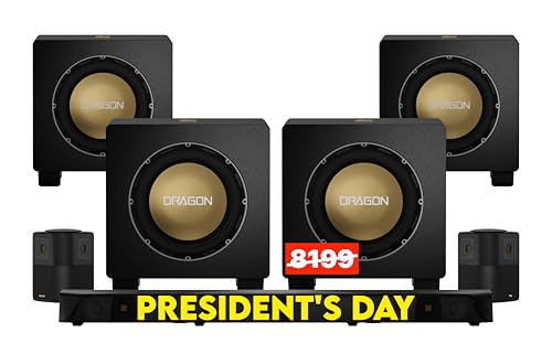 Nakamichi Dragon 11.4.6 Ch Surround System w Dolby Atmos/DTS:X Pro (Pro Cinema Engine), HiFi AMTs, Quad Reference 12" Subs, Bipolar Surr, 6 Discrete Height Ch, 5500Watts Max Output. AVR Grade Soundbar