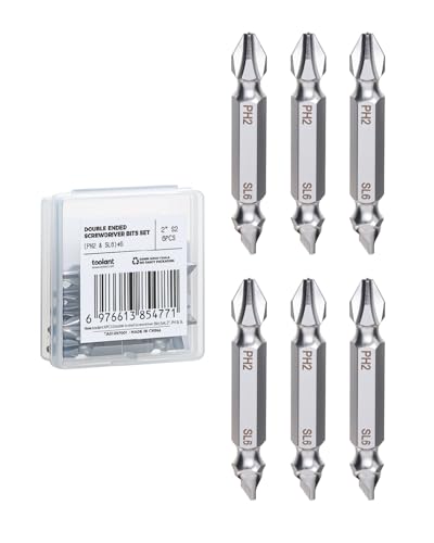 Image of toolant Double-Ended Screwdriver Power Bit,6Pcs 2 Inch PH2 /SL6,#2 Phillips Impact Driver Bits,Flat Head Drill Dit Set With Magnetic, Two Sides Screwdriver Bits Set with Storage Case