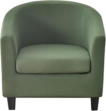 Stretch Chesterfield 1 Seater Armchair Cover 2 Pieces Solid Color Non-Slip Cocktail Armchair Covers with Seat Cover for Bar Living Room Bedroom ClubArmy Green