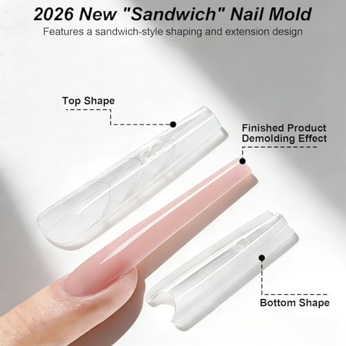 240 Stück Dual Nail Forms, Sandwich Nagel Formen, Polygel Set Nagelverlängerung, Transparente Nagel Gel Formen Set für Polygel Extension Nagelkunst Salon (Langes Trapez)