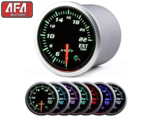 Afa Motors 2'' 52mm Exhaust Gas Temp Gauge Universal 7 Color LED Temperature EGT Gauge Meter with Sensor 12V