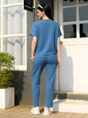 Image of ZEYO Night Suit for Women's Typography Printed Night Dress of Top and Pyjama