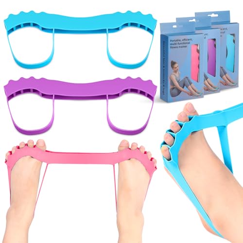 Halloscume 3 Pcs Toe Stretch Bands for Bunions Correction Toe Spacers Separators Foot Stretcher Resistance Bands Corrective for Women Men Hallux Valgus Alignment Yoga Exercise(Blue, Purple, Pink)