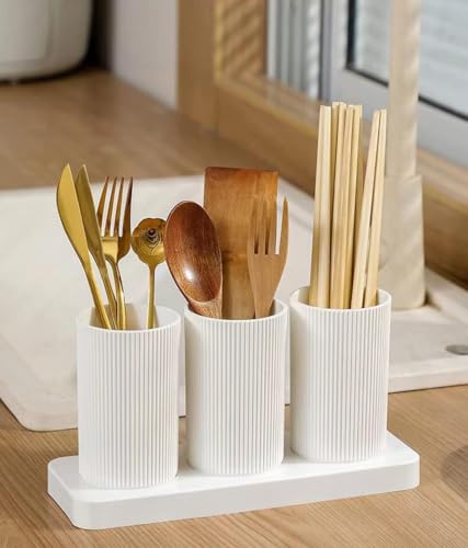 Image of Xmart India Kitchen Organizer - Plastic Self-Draining Cutlery Holder Stand for Spoon, Knife, Fork, Chopsticks - Utensil Storage Box for Kitchen & Dining Table Storage & Organizers, 23x8x12 cm