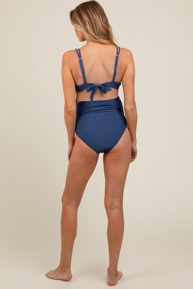 PinkBlush Scalloped V-Neck High Waist Two-Piece Maternity Swimsuit