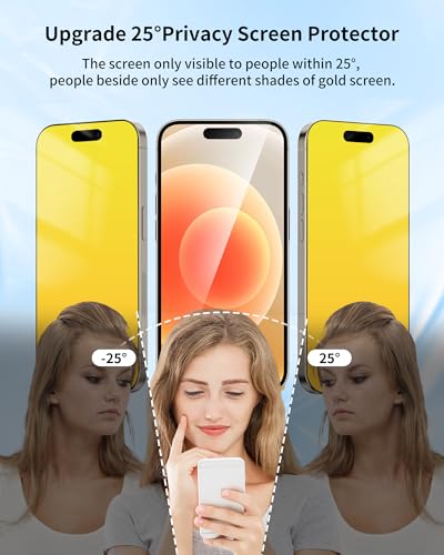 Image of 2 Pack for iPhone 16 Privacy Screen Protector Gradient Colorful 25 for Anti-Spy Tempered Glass Anti-Bluelight Full Coverage Easy Installation Frame Case Friendly 6.1 inch Gold