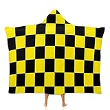 Yellow Black Checkered Wearable Hooded Blanket Soft Plush Cosplay Blanket Throw Cloak Shawl Wrap Nap